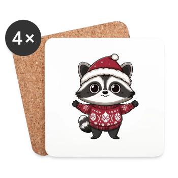 Waschbär Weihnachten Comic - Untersetzer (4er-Set) - Weiß - Vorne