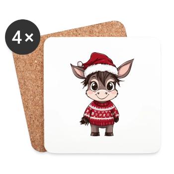 Esel Weihnachten Comic - Untersetzer (4er-Set) - Weiß - Vorne