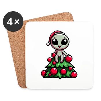 Drôle Alien arbre de Noël Fantaisiste - Dessous de verre (lot de 4) - blanc - Devant