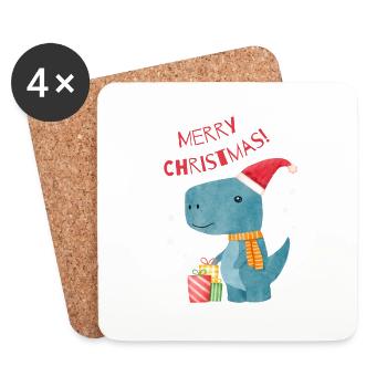 Christmas Dino - Untersetzer (4er-Set) - Weiß - Vorne