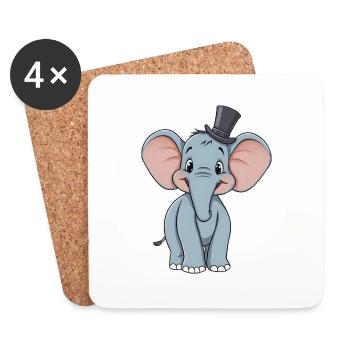 Entzückender blauer Comic-Elefant mit Hut - Untersetzer (4er-Set) - Weiß - Vorne
