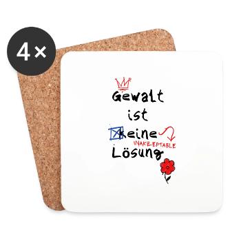 ,,Gewalt ist (k)eine Lösung" Tagesimpuls - Untersetzer (4er-Set) - Weiß - Vorne