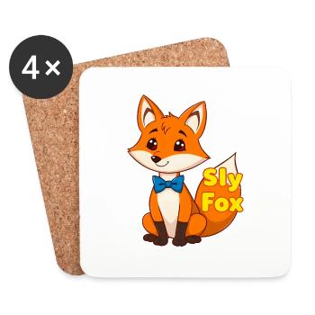 Charmanter Cartoon Fuchs mit blauer Fliege - Untersetzer (4er-Set) - Weiß - Vorne