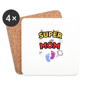 Super Mom - Liebevolle Mama mit süßen Baby-Icons - Untersetzer (4er-Set) - Weiß - Vorne