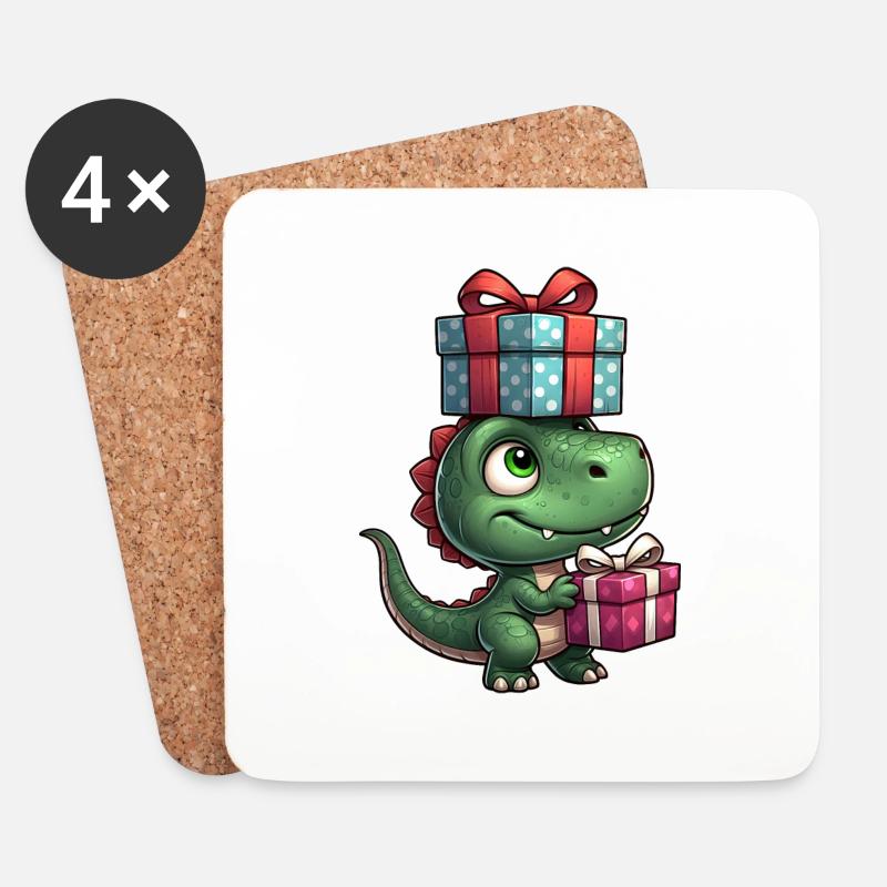 Weihnachtlicher Dino T-Rex Weihnachtsmann - Untersetzer (4er-Set) - Weiß