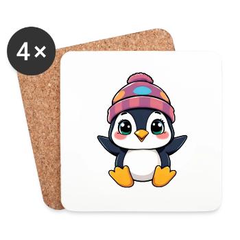 Charming Penguin with Pink Beanie & Polka Dots - Coasters (set of 4) - white - Front