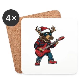 Elch Weihnachten Rocker Gitarre - Untersetzer (4er-Set) - Weiß - Vorne