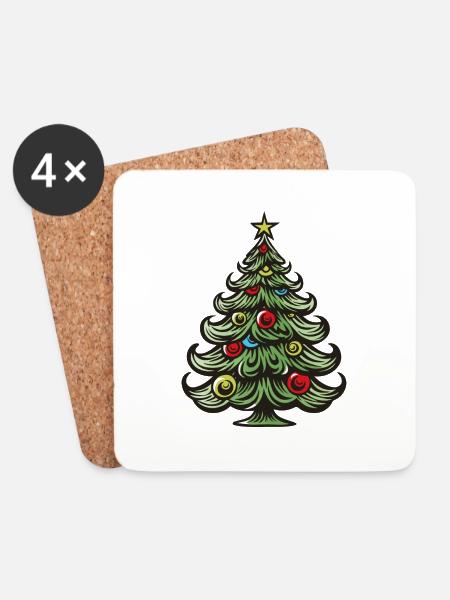 Tannenbaum Weihnachten - Untersetzer (4er-Set) - Weiß
