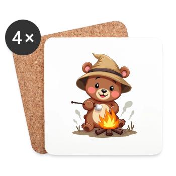 Camping Bear aime les friandises au feu de camp - Dessous de verre (lot de 4) - blanc - Devant