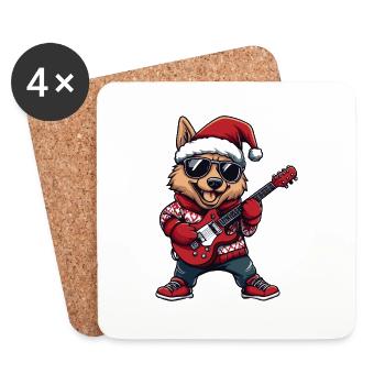 Schäferhund Hund Weihnachten Rocker Gitarre - Untersetzer (4er-Set) - Weiß - Vorne