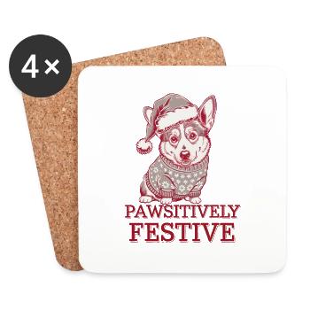 Corgi Pawsityvely Festive - Coasters (set of 4) - white - Front