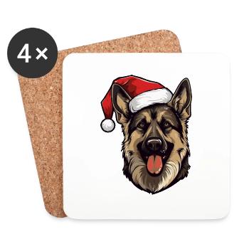 German Shepherd Dog Head Christmas Portrait - Coasters (set of 4) - white - Front
