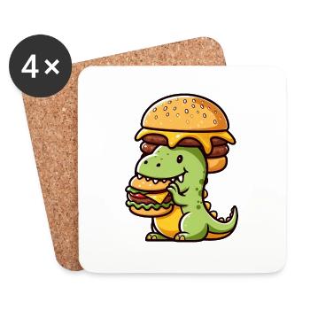 Bizarre Dino T-Rex Hamburger Fast Food - Coasters (set of 4) - white - Front