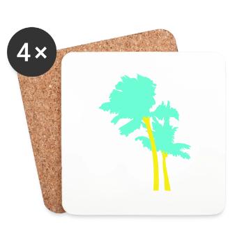 2 Palm Trees Island Tree Beach Holiday Coconut Sea - Coasters (set of 4) - white - Front
