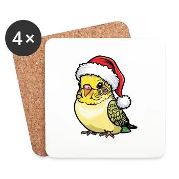 Wellensittich Weihnachten Süß Comic Mütze - Untersetzer (4er-Set) - Weiß - Vorne
