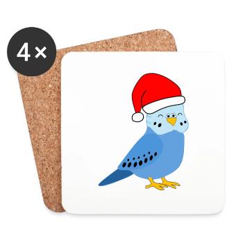 Noël - Perruche bleue festive - Dessous de verre (lot de 4) - blanc - Devant