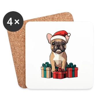 Bouledogue Français Chien Noël - Dessous de verre (lot de 4) - blanc - Devant