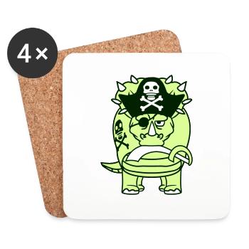 Triceratops Dinosaur Sabre Pirate Captain Dino - Coasters (set of 4) - white - Front