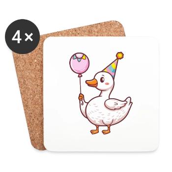 Goose Birthday Comic Cute - Coasters (set of 4) - white - Front