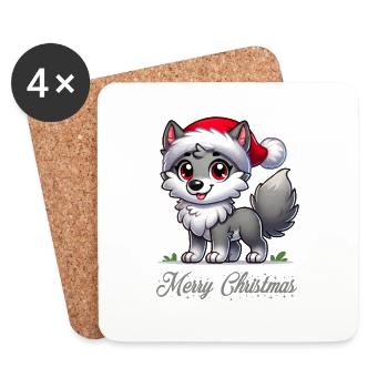 Wolf Merry Christmas - Untersetzer (4er-Set) - Weiß - Vorne