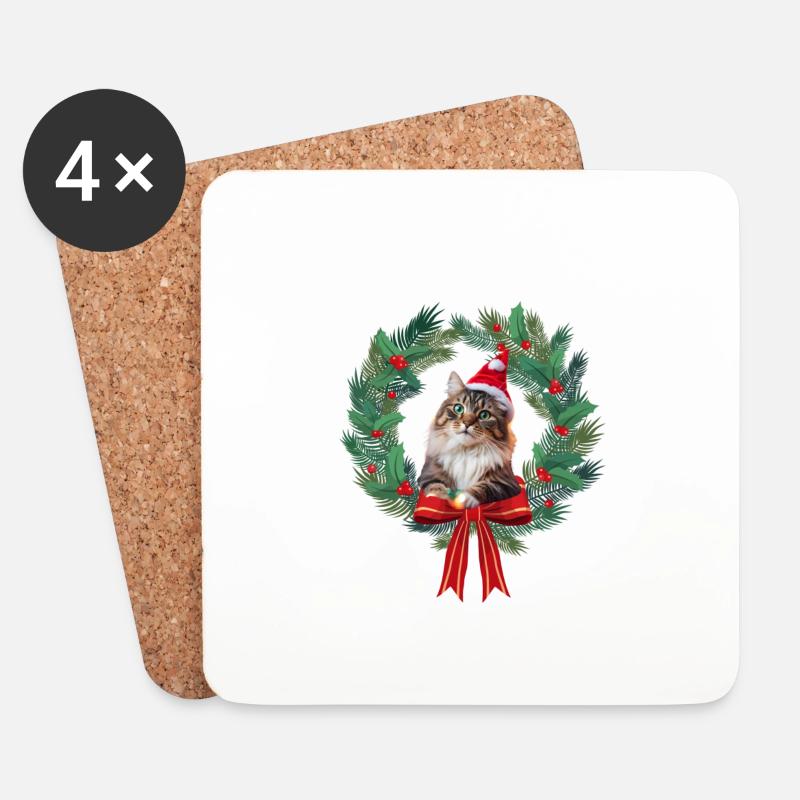 Weihnachtliche Katze - Untersetzer (4er-Set) - Weiß