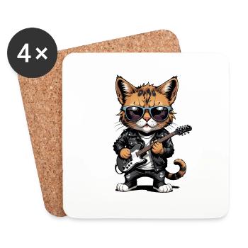 Cat Rocker Katze HardRock Geschenk - Untersetzer (4er-Set) - Weiß - Vorne