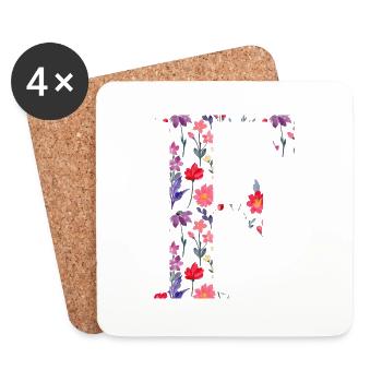 Personalisierter Blumenbuchstabe f - Geschenkidee - Untersetzer (4er-Set) - Weiß - Vorne