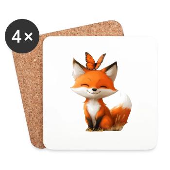 Fox with Butterfly - Coasters (set of 4) - white - Front