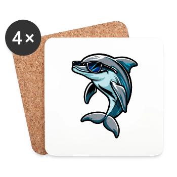 Dolphin Comic Cool - Coasters (set of 4) - white - Front