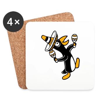 Penguin Rattle Party Mexican Culture Hat Fun - Coasters (set of 4) - white - Front