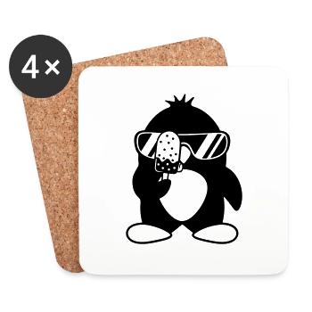 Pingouin léchant des sucettes glacées mangeant de la crème glacée délicieuse - Dessous de verre (lot de 4) - blanc - Devant