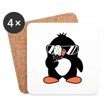 Pingouin léchant des sucettes glacées mangeant de la crème glacée délicieuse - Dessous de verre (lot de 4) - blanc - Devant
