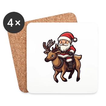 Cerf Père Noël Dessin animé - Dessous de verre (lot de 4) - blanc - Devant