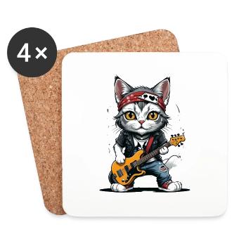 Cat Rocker Cat HardRock Gift - Coasters (set of 4) - white - Front