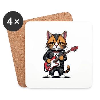 Cat Rocker Katze HardRock Geschenk - Untersetzer (4er-Set) - Weiß - Vorne