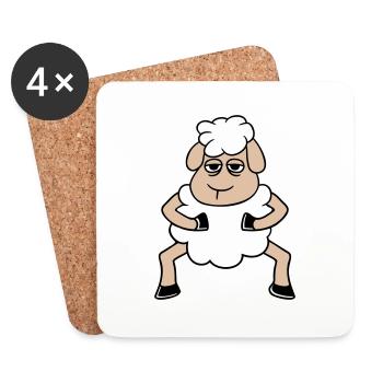 sheep tired bored look sheep stands cute - Coasters (set of 4) - white - Front