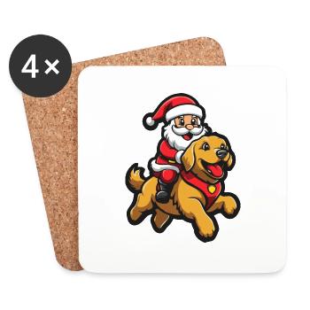 Golden Retriever Chien Père Noël Dessin Animé Lusti - Dessous de verre (lot de 4) - blanc - Devant
