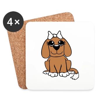 Dog Sitting Little Pretty Lady Bow Female - Coasters (set of 4) - white - Front