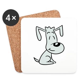 chien assis mignon petit chiot heureux animal de compagnie - Dessous de verre (lot de 4) - blanc - Devant