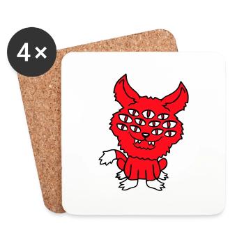 Chat Démon Beaucoup d’yeux Diable Enfer Monstre maléfique - Dessous de verre (lot de 4) - blanc - Devant