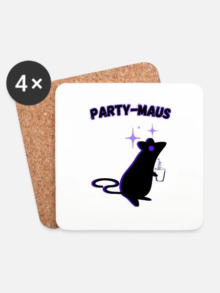 Party Maus - Untersetzer (4er-Set) - Weiß