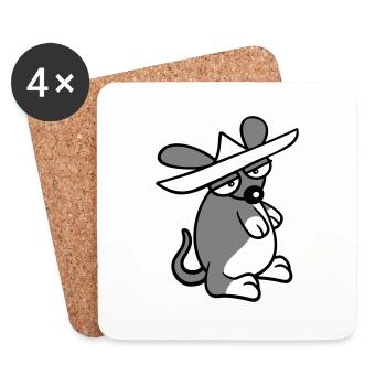 Souris Grand Chapeau Sombrero Triste Fatigué Ennuyé - Dessous de verre (lot de 4) - blanc - Devant