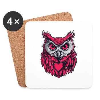 Valentines Owl - Red Owl with Heart - Coasters (set of 4) - white - Front