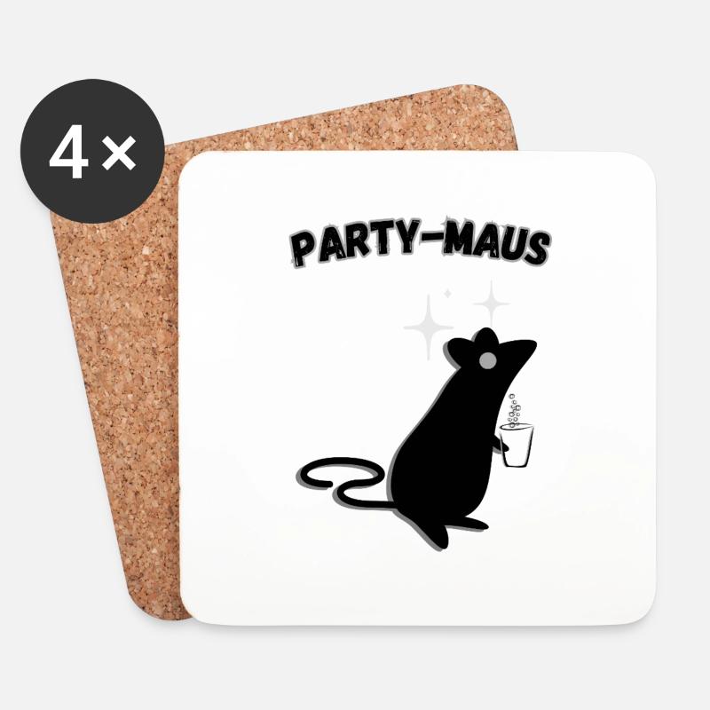 Party Maus dunkel - Untersetzer (4er-Set) - Weiß