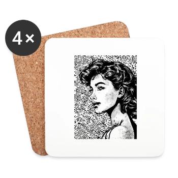 Portrait d’une femme dans le style pop art - Dessous de verre (lot de 4) - blanc - Devant