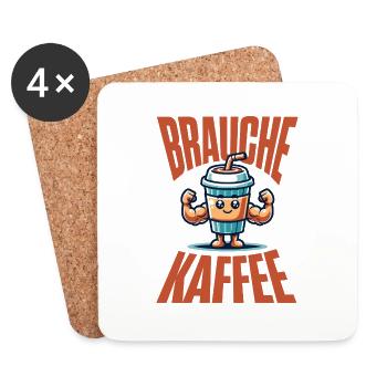 Ich brauche Kaffee–Lustiges T-Shirt für Kaffeefans - Untersetzer (4er-Set) - Weiß - Vorne