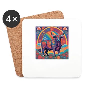 Taureau Zodiaque Cadeau Psychédélique - Dessous de verre (lot de 4) - blanc - Devant
