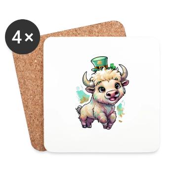 St. Patrick's Day Büffel Geschenk - Untersetzer (4er-Set) - Weiß - Vorne
