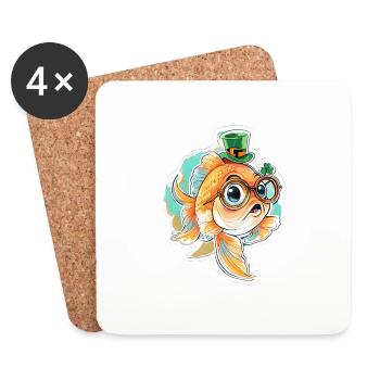 St. Patrick's Day Goldfisch Geschenk - Untersetzer (4er-Set) - Weiß - Vorne