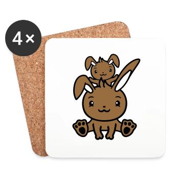 2 Lapins Papa Maman Enfant Mère Assis L’un sur L’autre - Dessous de verre (lot de 4) - blanc - Devant